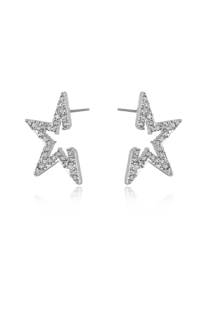 Star Light Crystal Statement Stud 18k Gold Plated Earrings in rhodium side