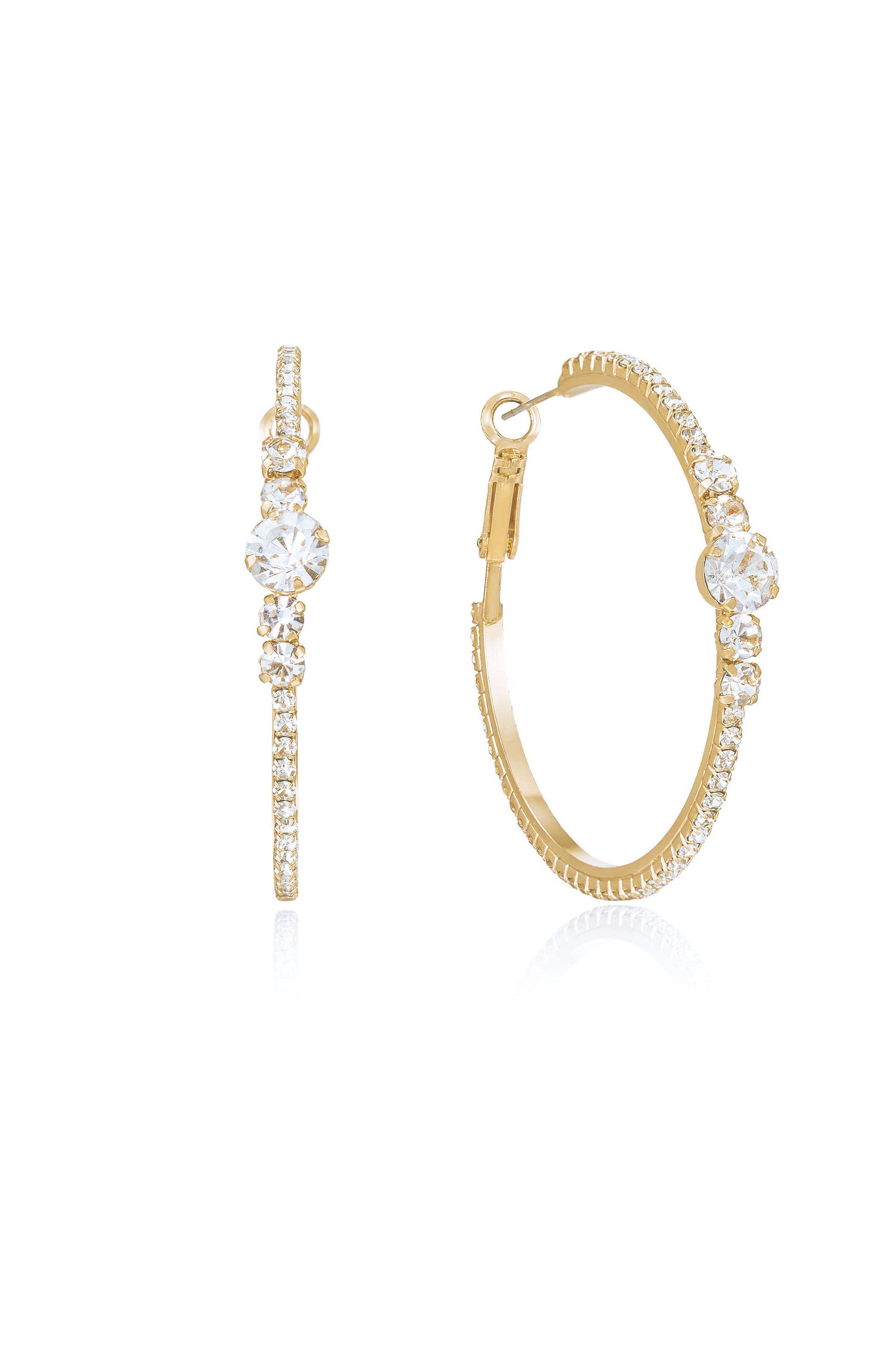 Hollywood Forever Crystal 18k Gold Plated Hoop Earrings in gold