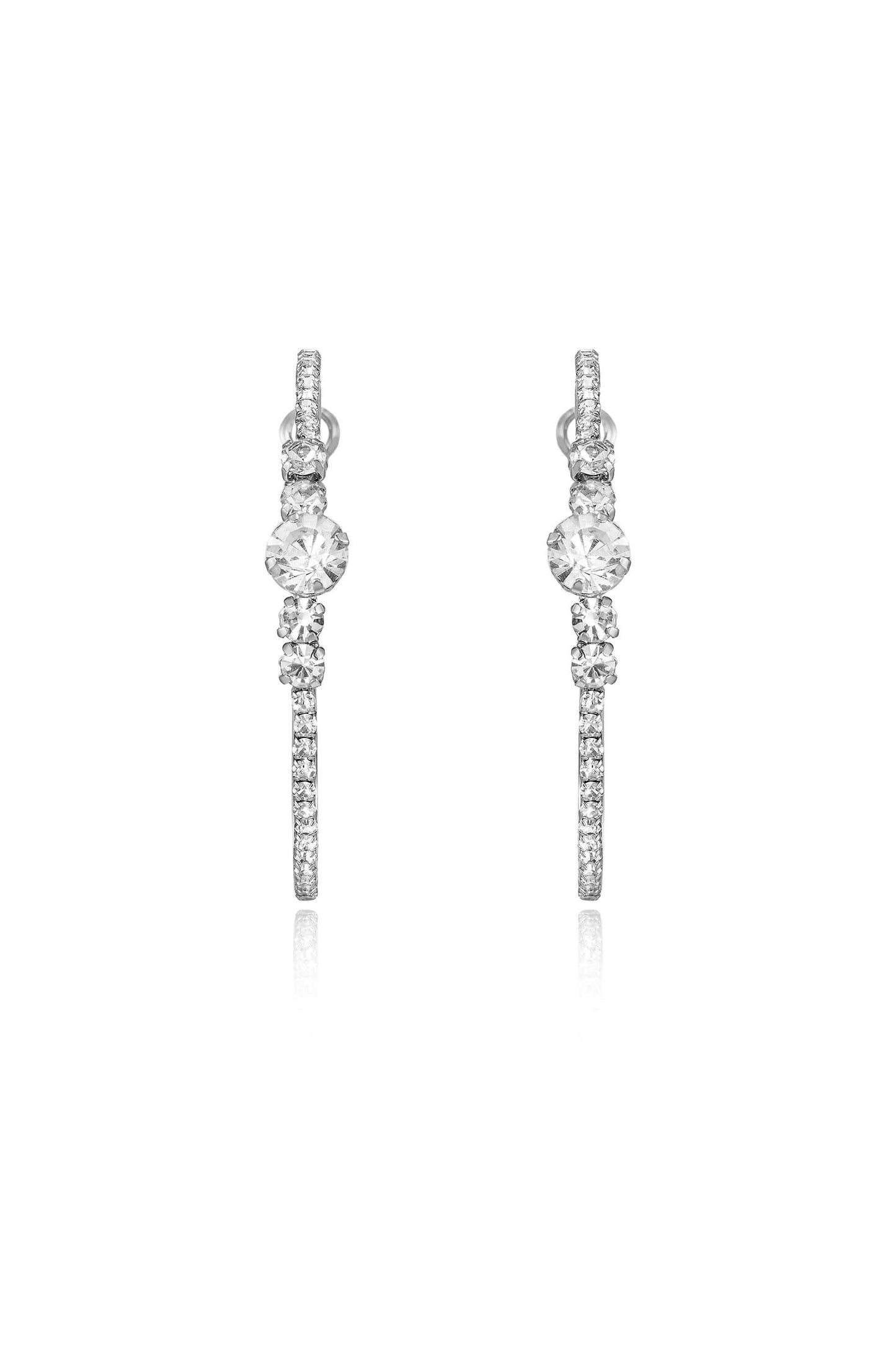Hollywood Forever Crystal Hoop Earrings in front rhodium