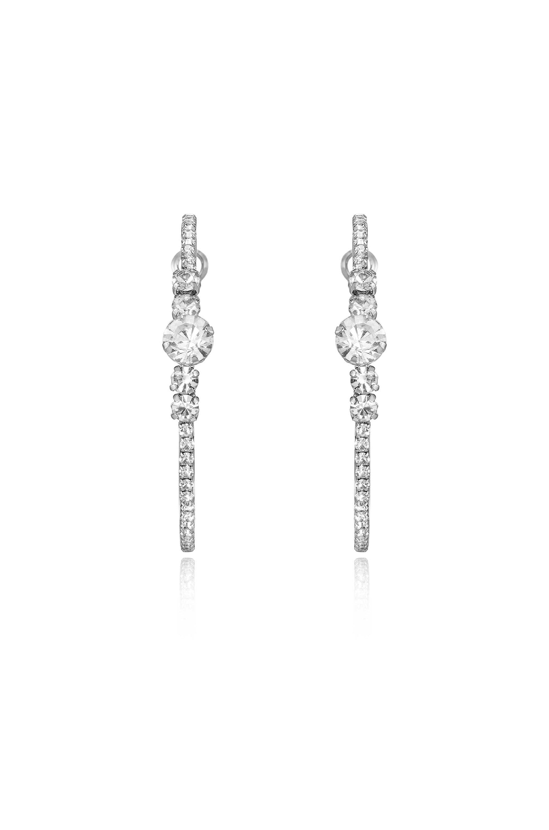 Hollywood Forever Crystal Hoop Earrings in front rhodium