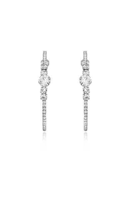 Hollywood Forever Crystal 18k Gold Plated Hoop Earrings in rhodium front