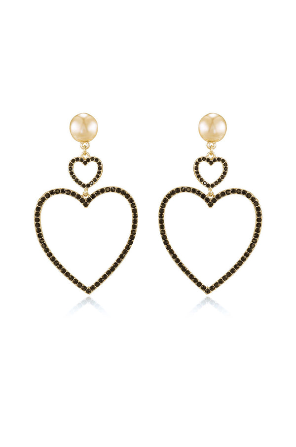 Double Heart Crystal Drop Earrings