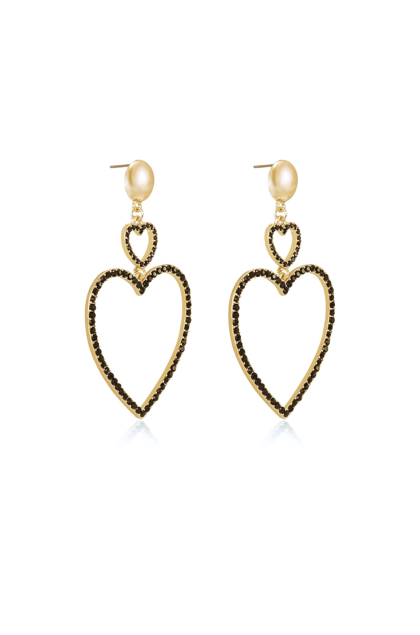 Double Heart Crystal Drop 18k Gold Plated Earrings in black side