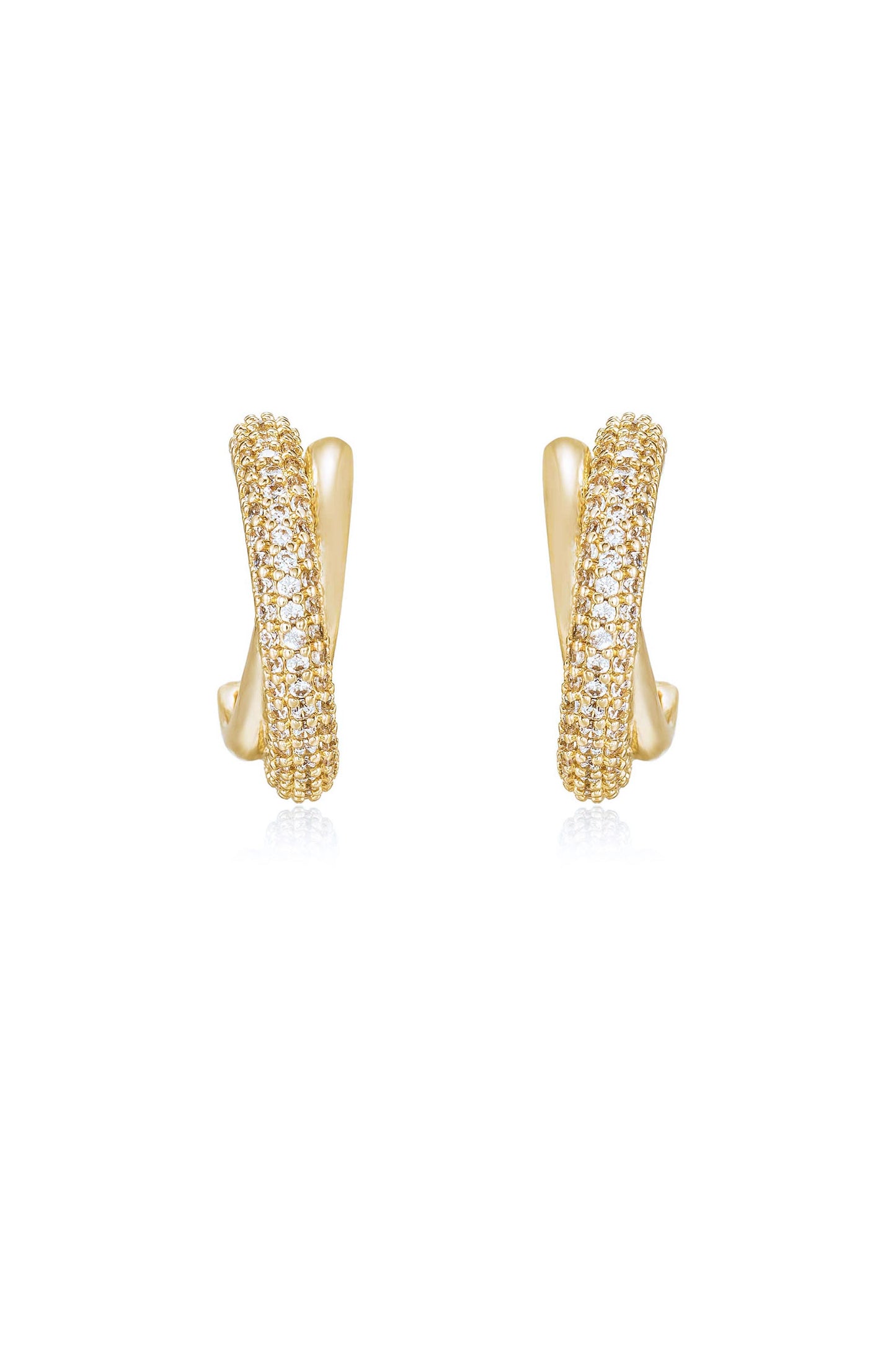 Crystal Intertwined Small Hoop Earrings in gold front