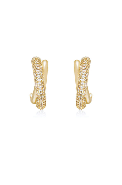 Crystal Intertwined Small Hoop Earrings in gold front