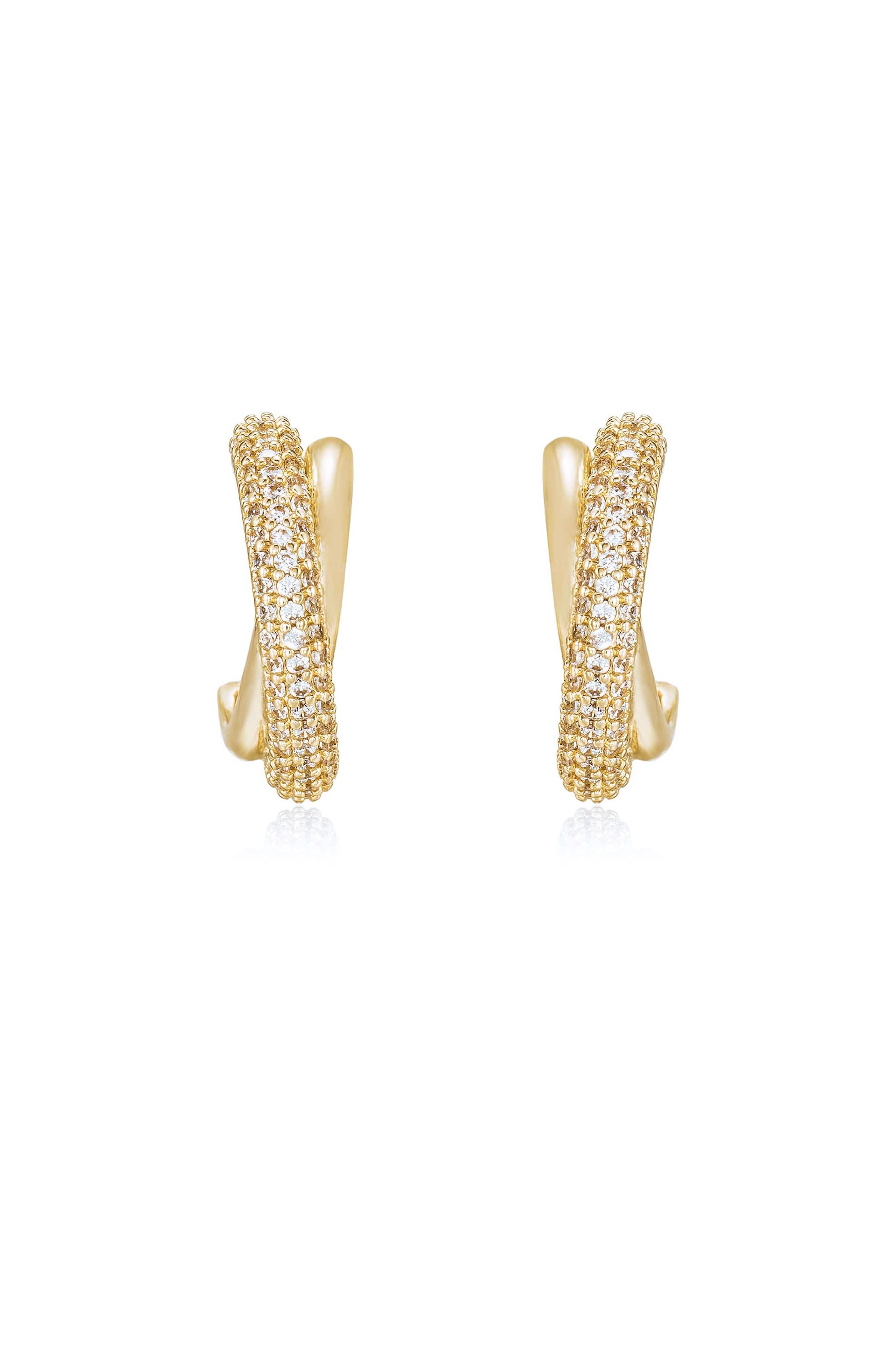 Crystal Intertwined Small Hoop Earrings in gold front