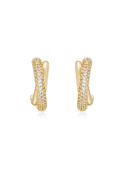 Crystal Intertwined Small Hoop Earrings in gold front