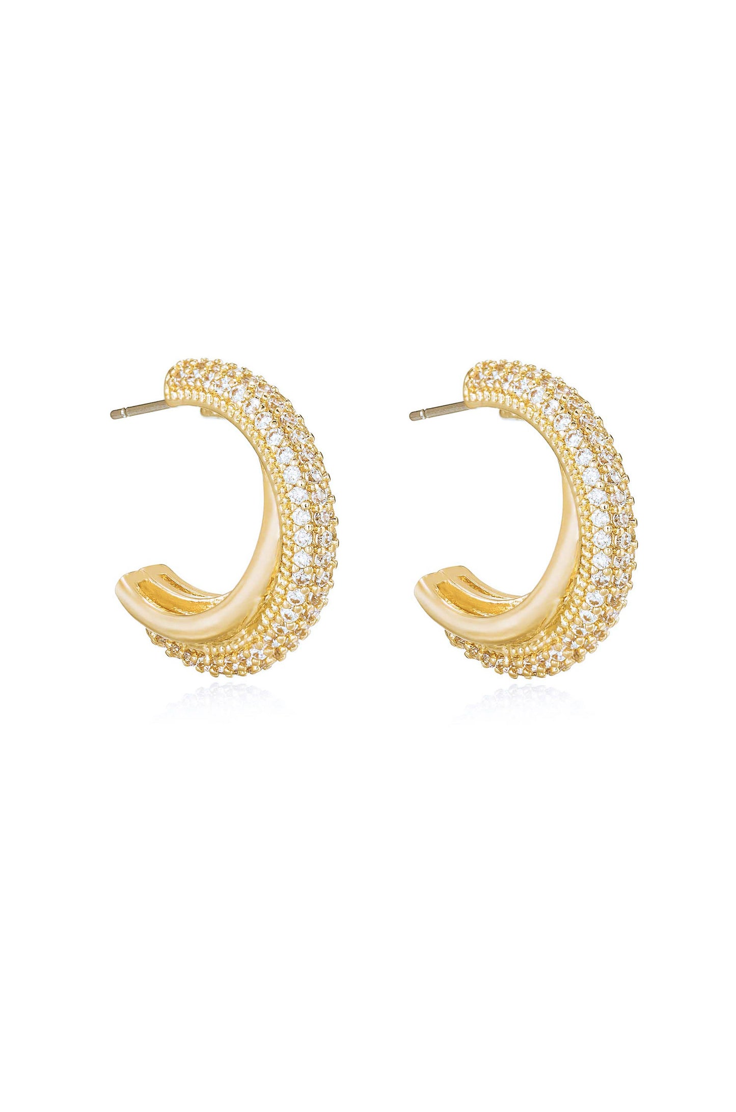 Crystal Intertwined Small Hoop Earrings in gold side