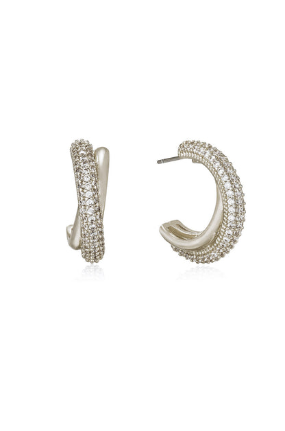 Crystal Intertwined Small Hoop Earrings in rhodium