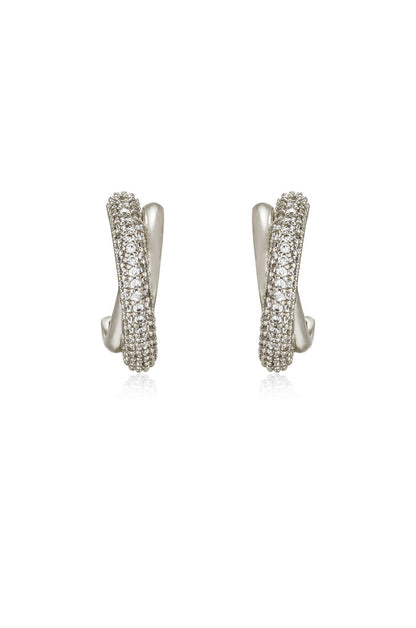 Crystal Intertwined Small Hoop Earrings in rhodium front