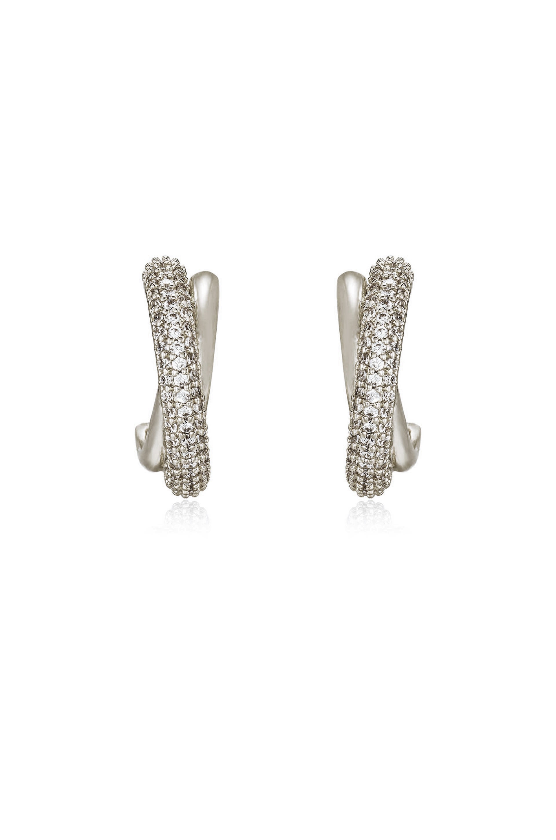 Crystal Intertwined Small Hoop Earrings in rhodium front