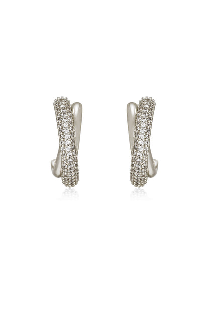 Crystal Intertwined Small Hoop Earrings in rhodium front