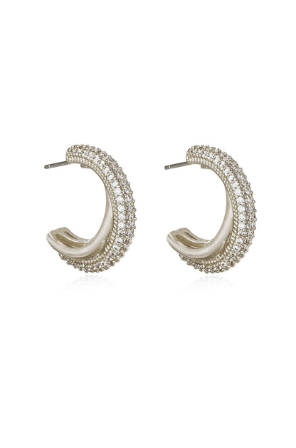 Crystal Intertwined Small Hoop Earrings in rhodium side