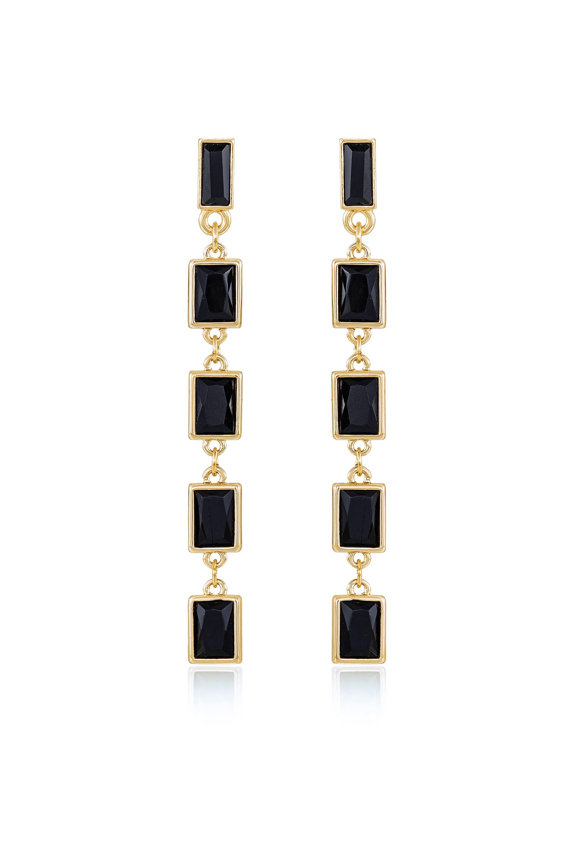 Cleo Crystal Drop 18k Gold Plated Earrings black front