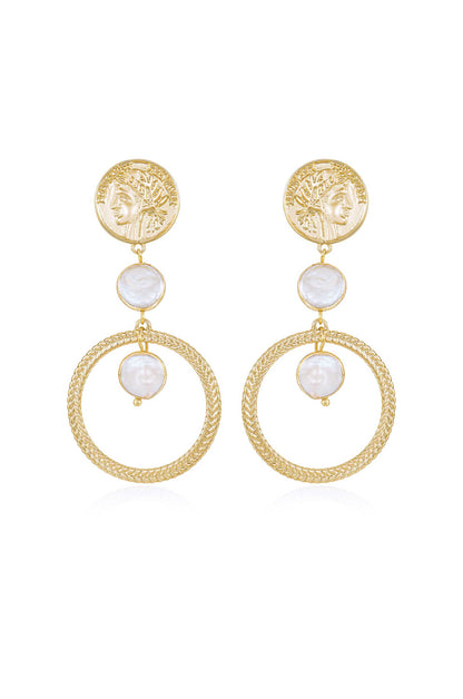 Your Majesty Coin & Freshwater Pearl Drop 18k Gold Plated Earrings