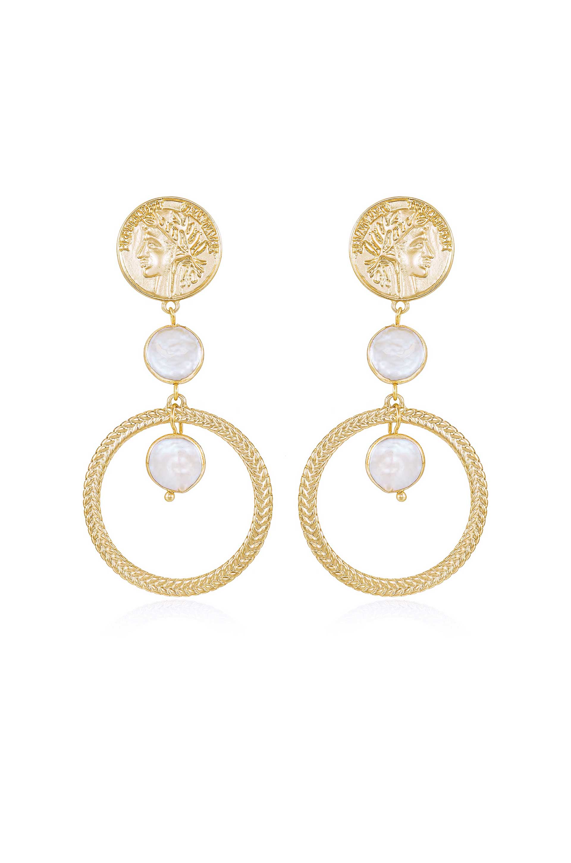 Your Majesty Coin & Freshwater Pearl Drop 18k Gold Plated Earrings