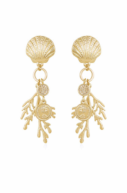 Seaside Shell & Coral 18k Gold Plated Earrings
