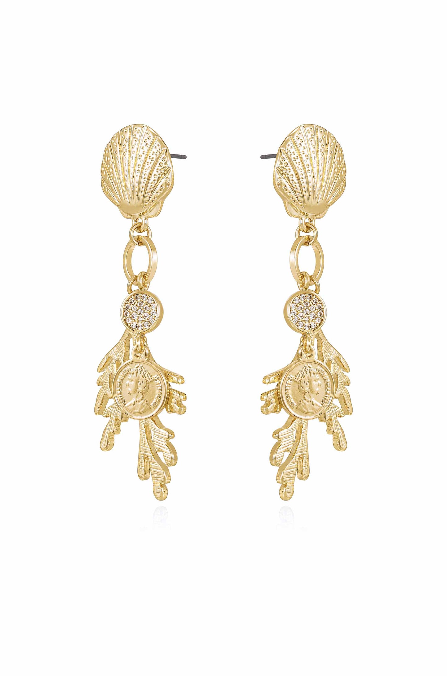 Seaside Shell & Coral 18k Gold Plated Earrings side