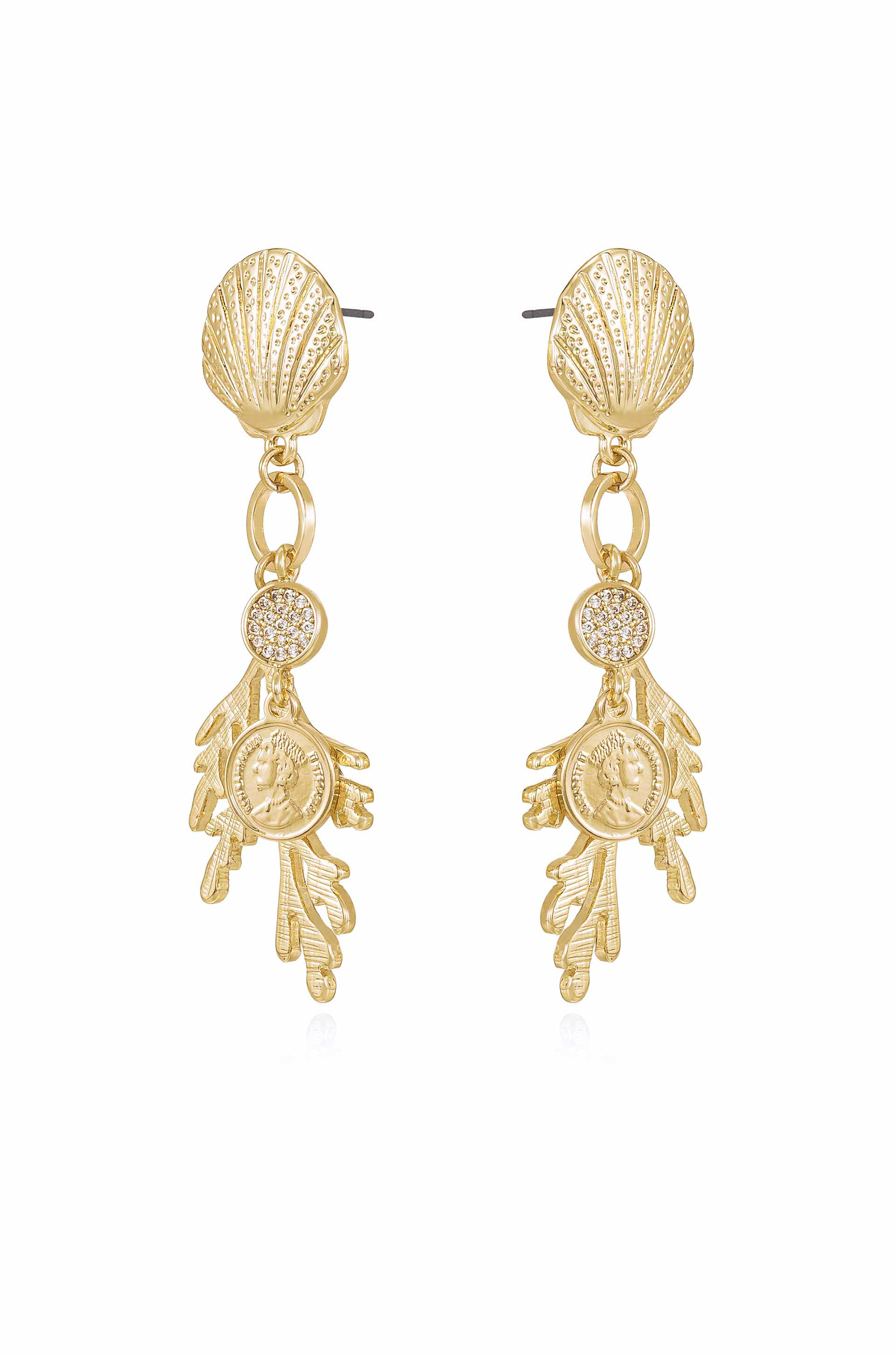 Seaside Shell & Coral 18k Gold Plated Earrings side