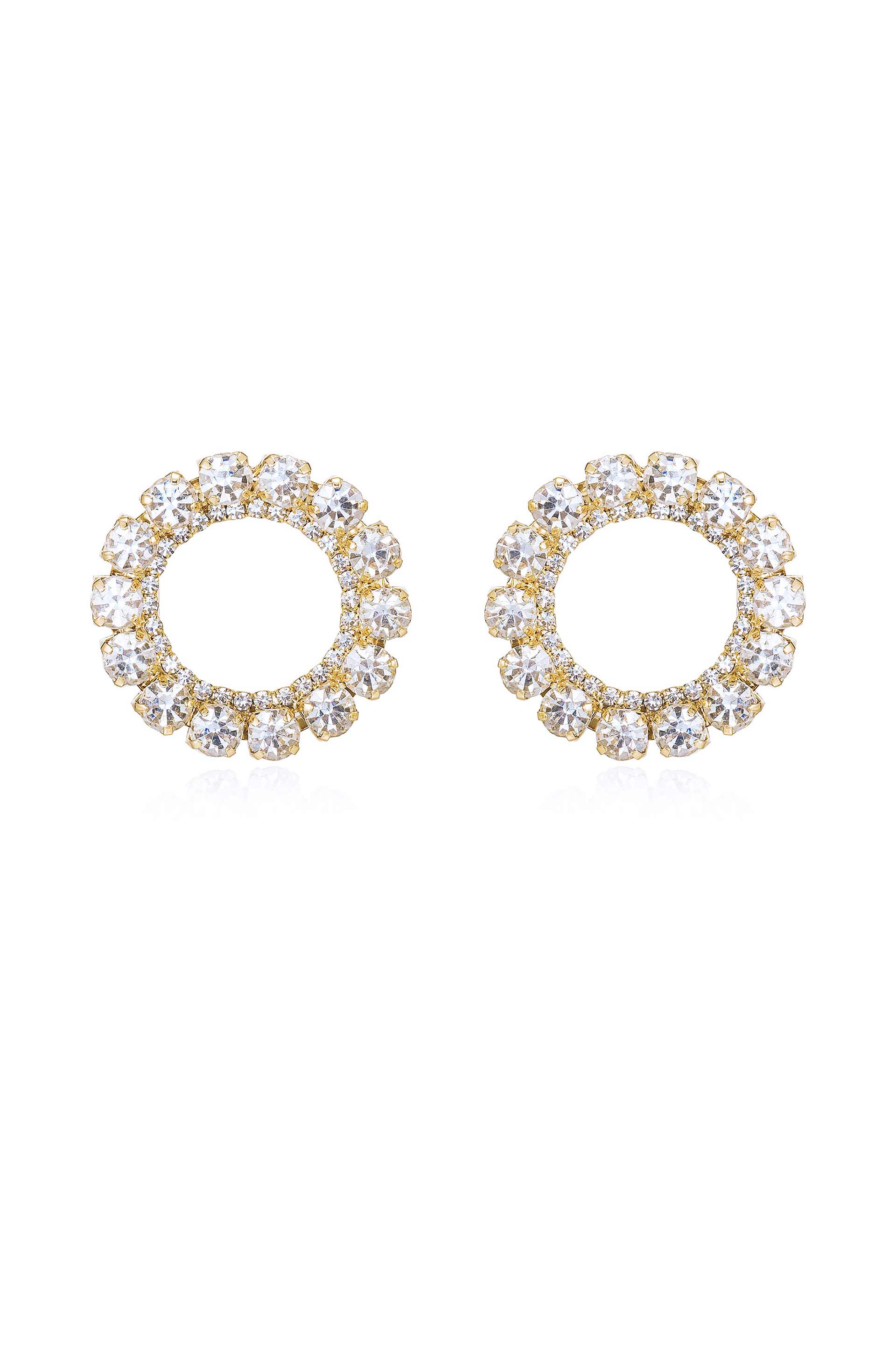 Large Crystal & 18k Gold Plated Circle Stud Earrings