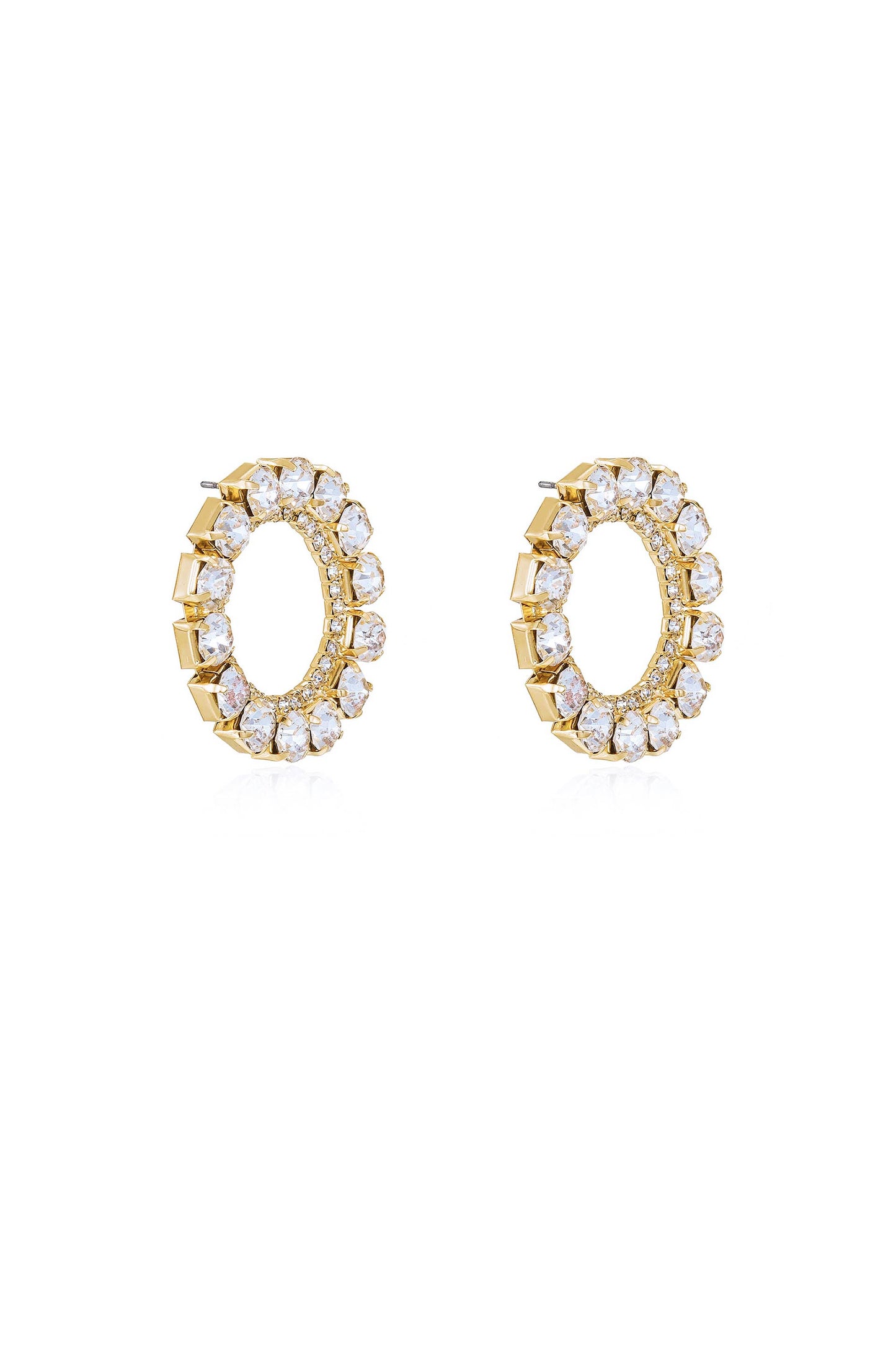 Large Crystal & 18k Gold Plated Circle Stud Earrings side