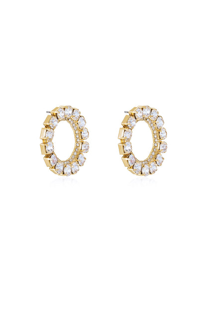 Large Crystal & 18k Gold Plated Circle Stud Earrings side