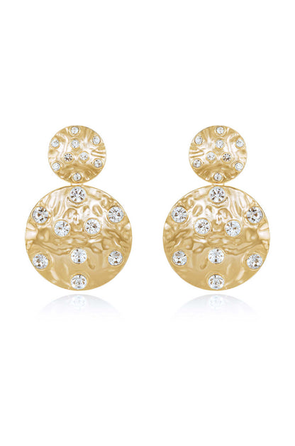 Double Crystal Studded Disc 18k Gold Plated Earrings