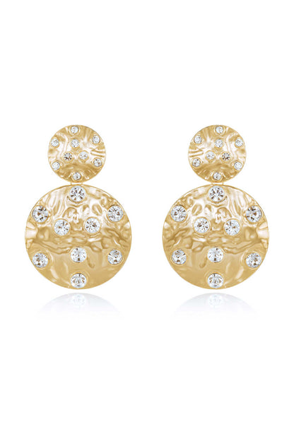 Double Crystal Studded Disc 18k Gold Plated Earrings