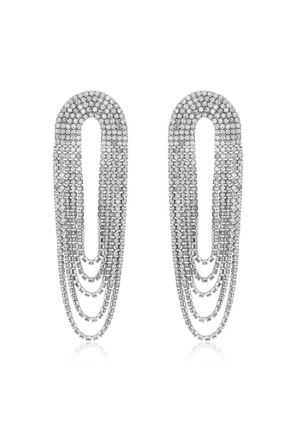 Crystal Drape Fringe Earrings in rhodium front