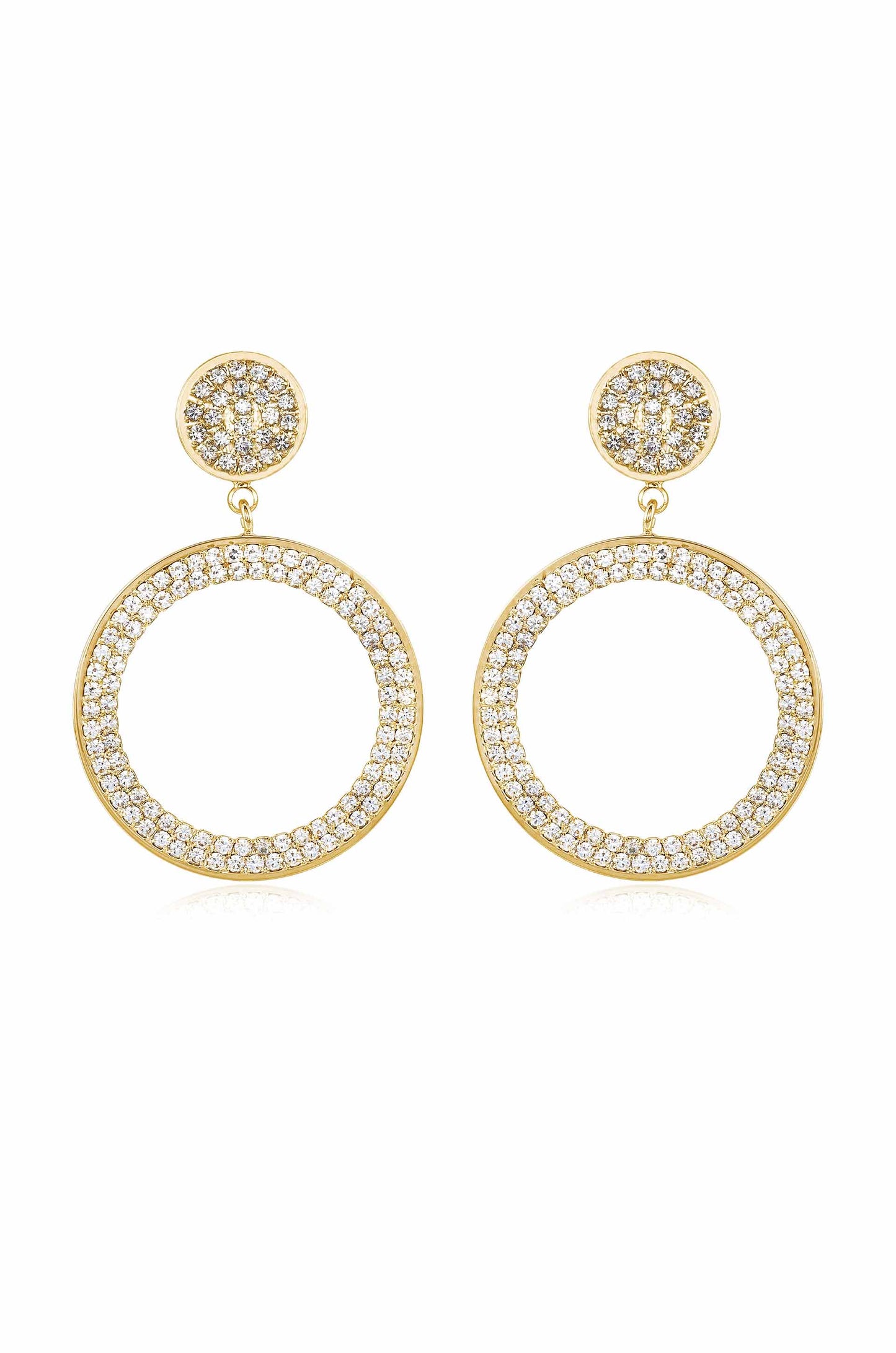 Crystal Pave 18k Gold Plated Drop Hoop Earrings