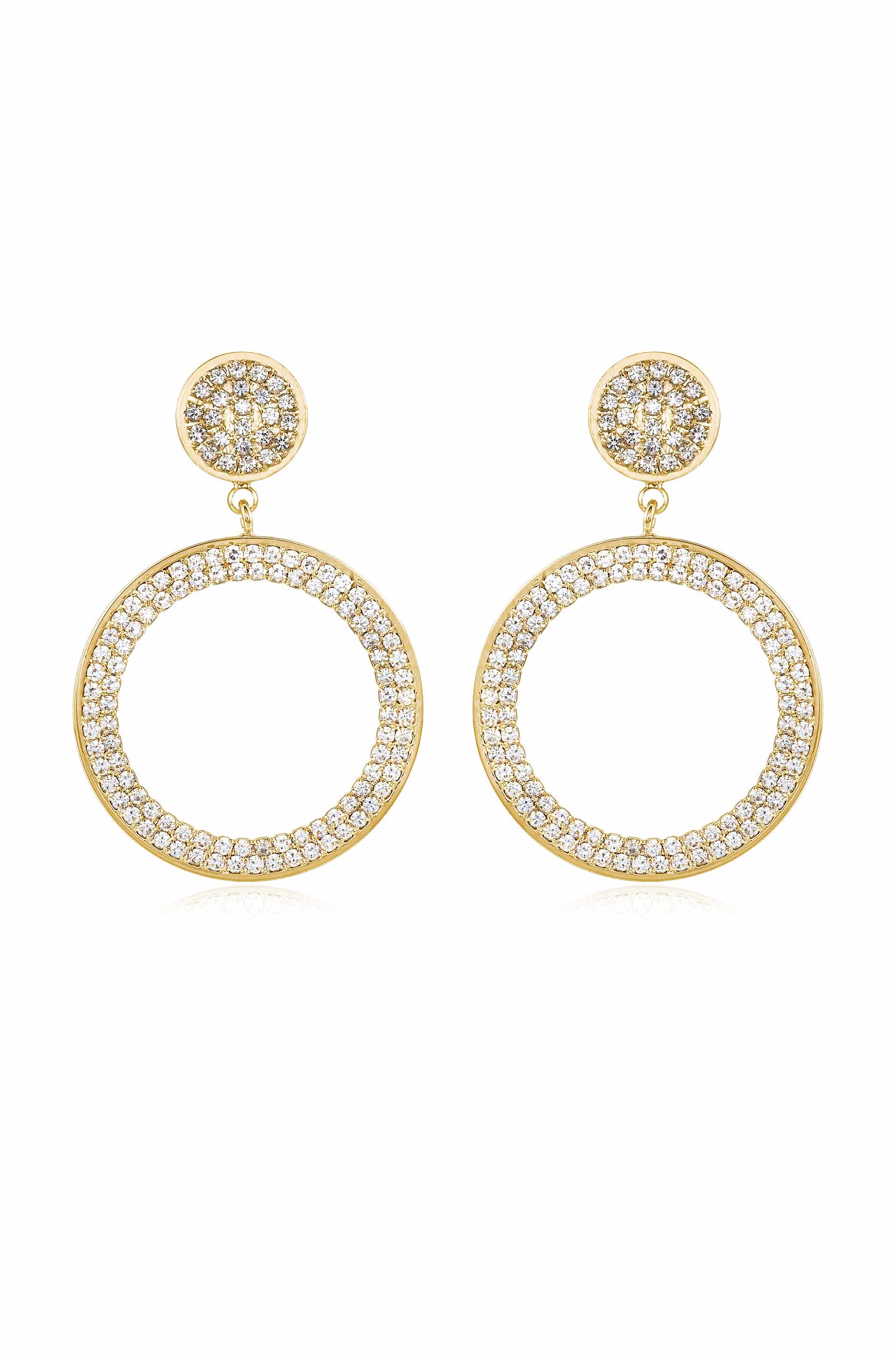 Crystal Pave 18k Gold Plated Drop Hoop Earrings