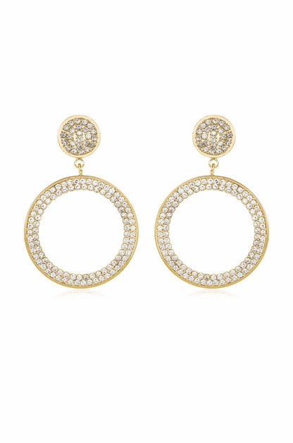 Crystal Pave 18k Gold Plated Drop Hoop Earrings
