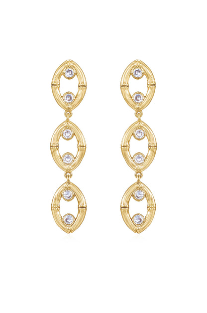 Crystal & 18k Gold Plated Bamboo Eyelet Drop Earrings