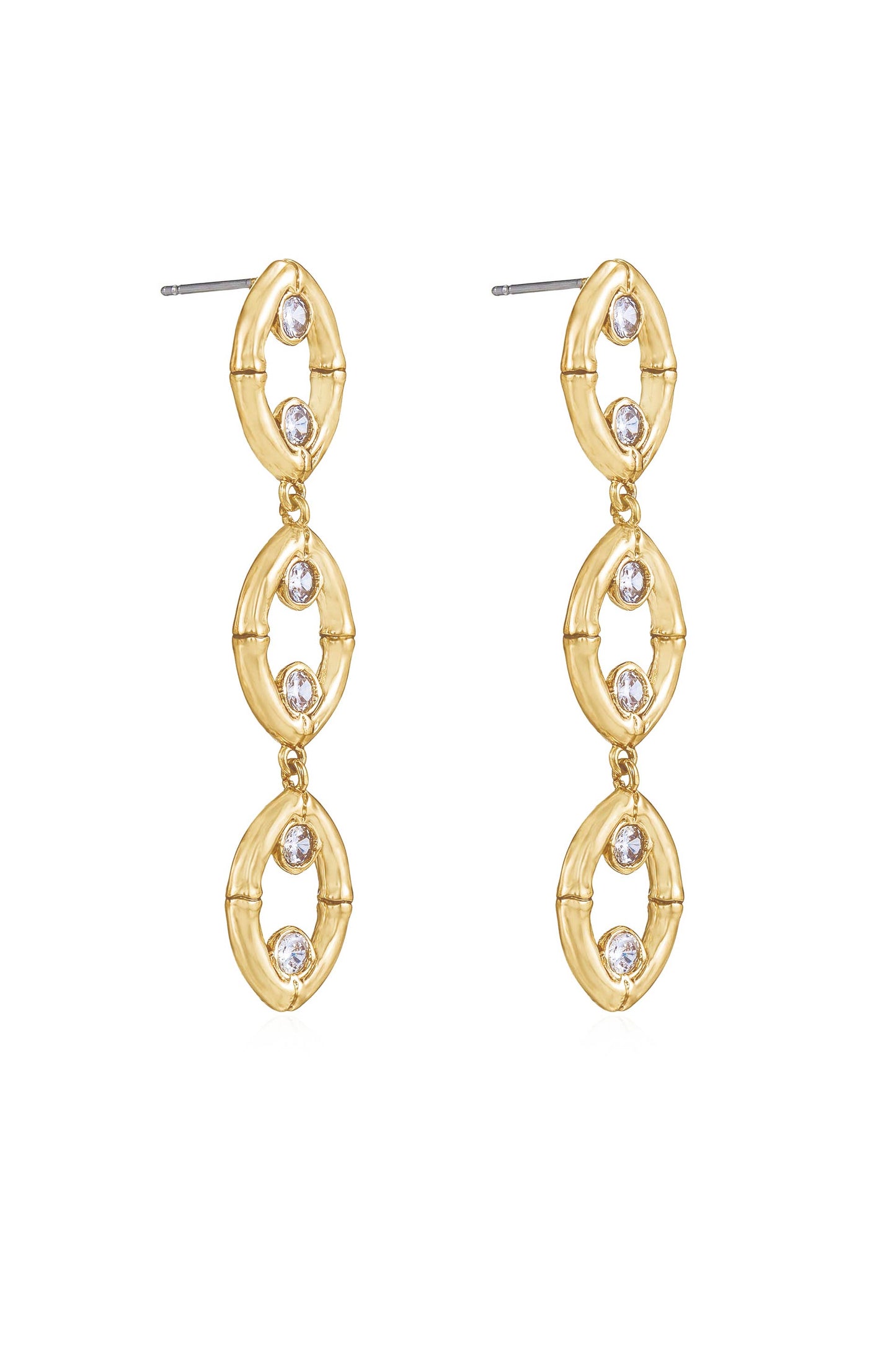Crystal & 18k Gold Plated Bamboo Eyelet Drop Earrings side
