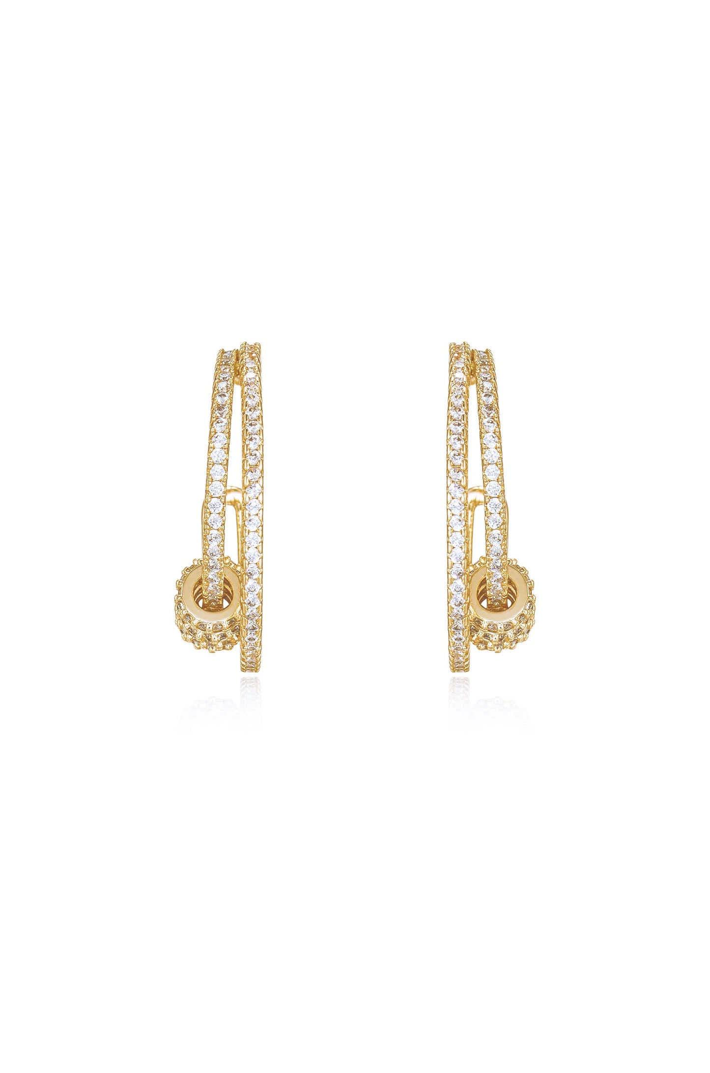 Double Crystal Pave Ring 18k Gold Plated Hoop Earrings front