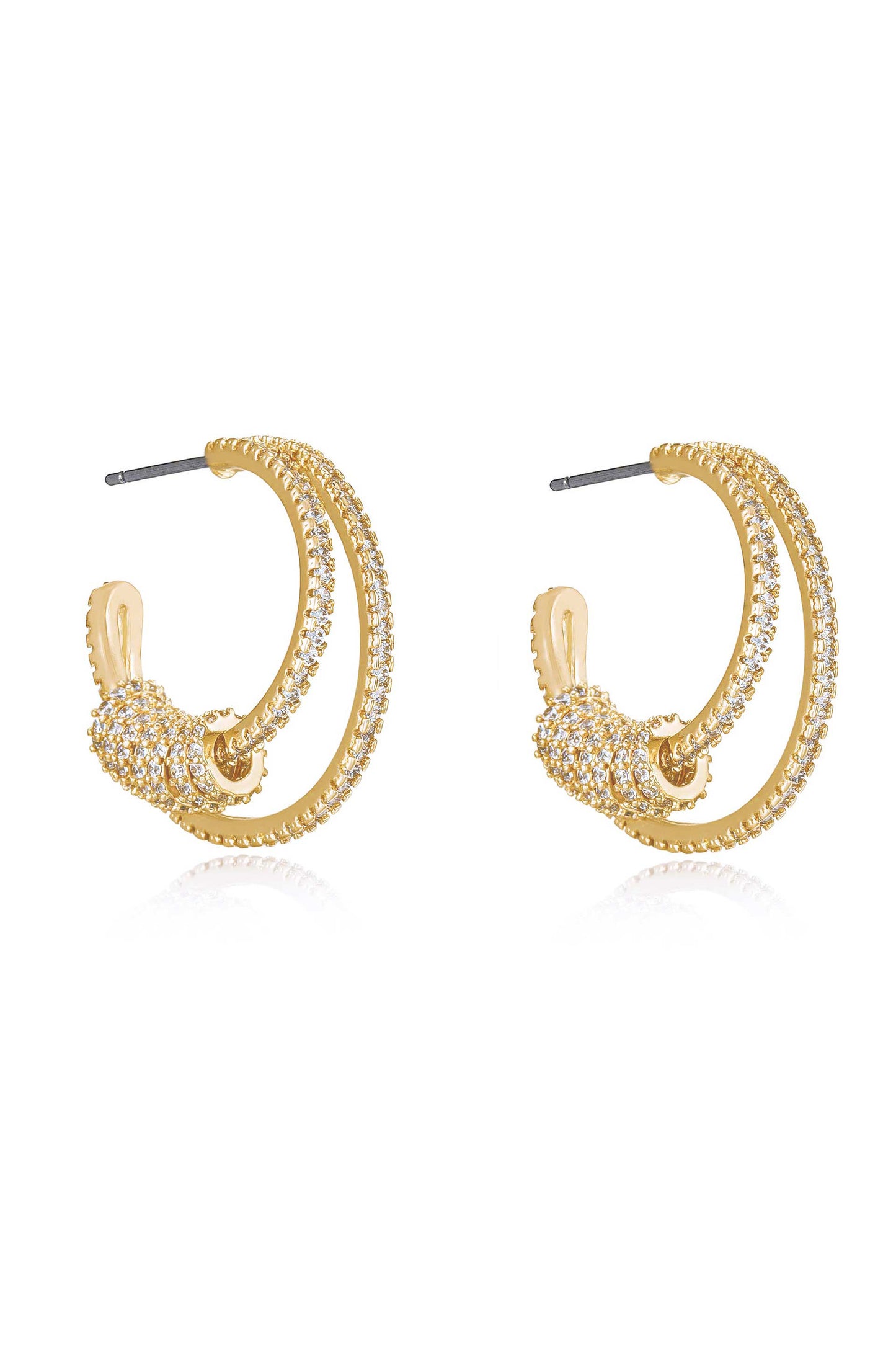 Double Crystal Pave Ring 18k Gold Plated Hoop Earrings side