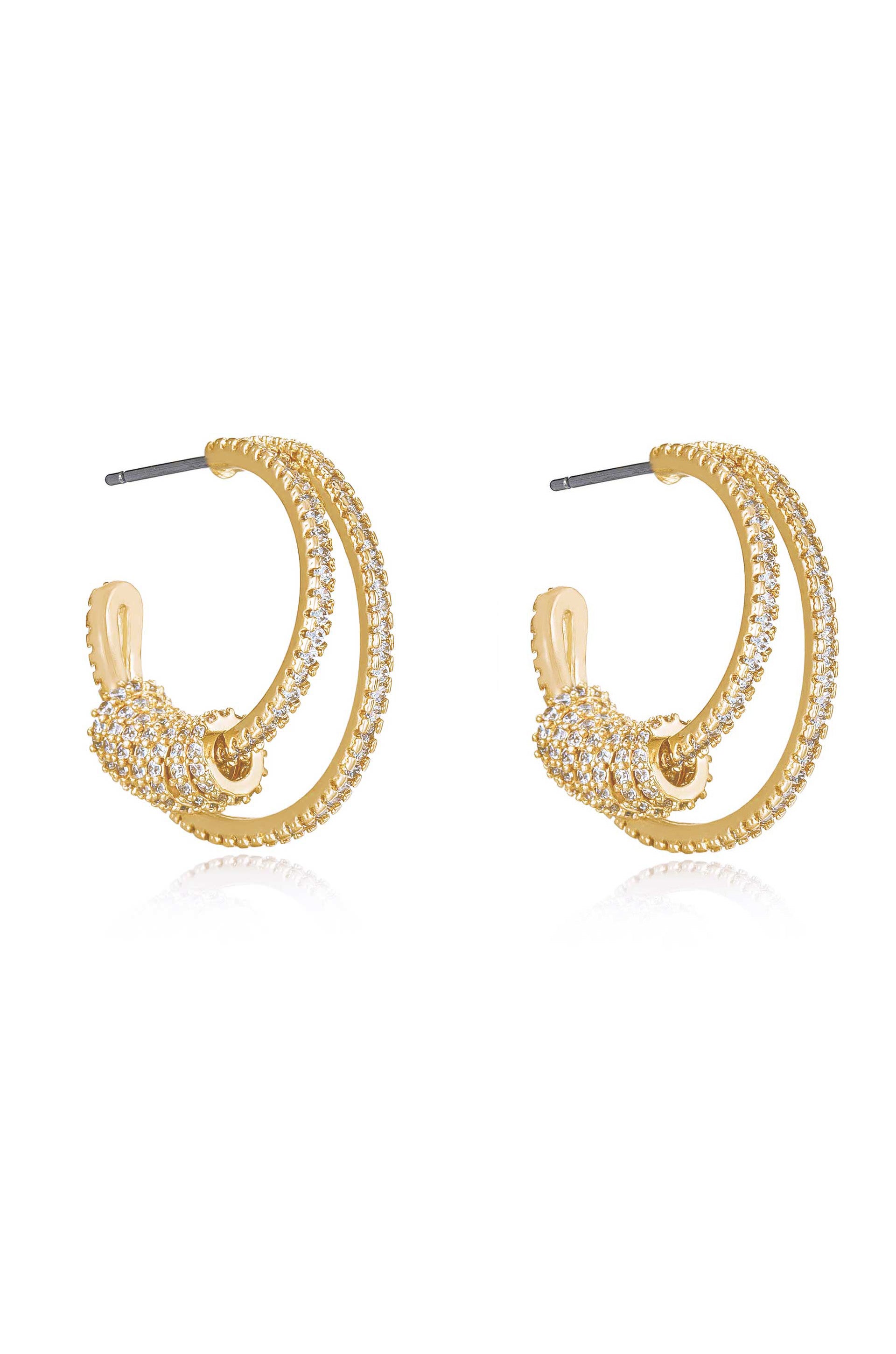 Double Crystal Pave Ring 18k Gold Plated Hoop Earrings side