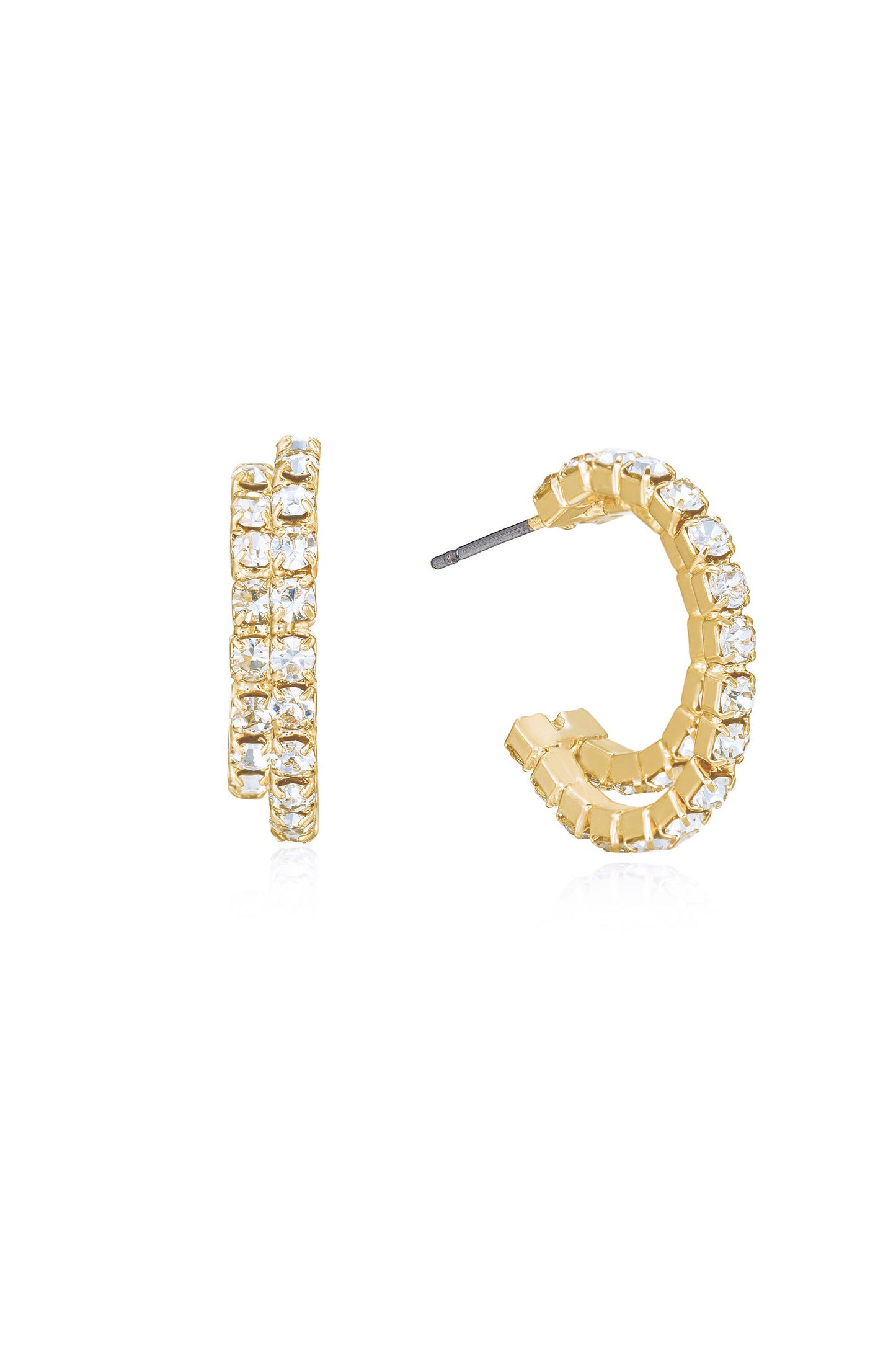 Rhinestone 18k Gold Plated Huggie Hoop Earrings