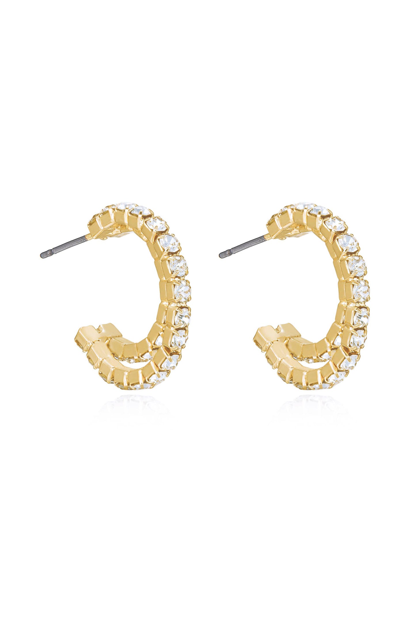 Rhinestone 18k Gold Plated Huggie Hoop Earrings side