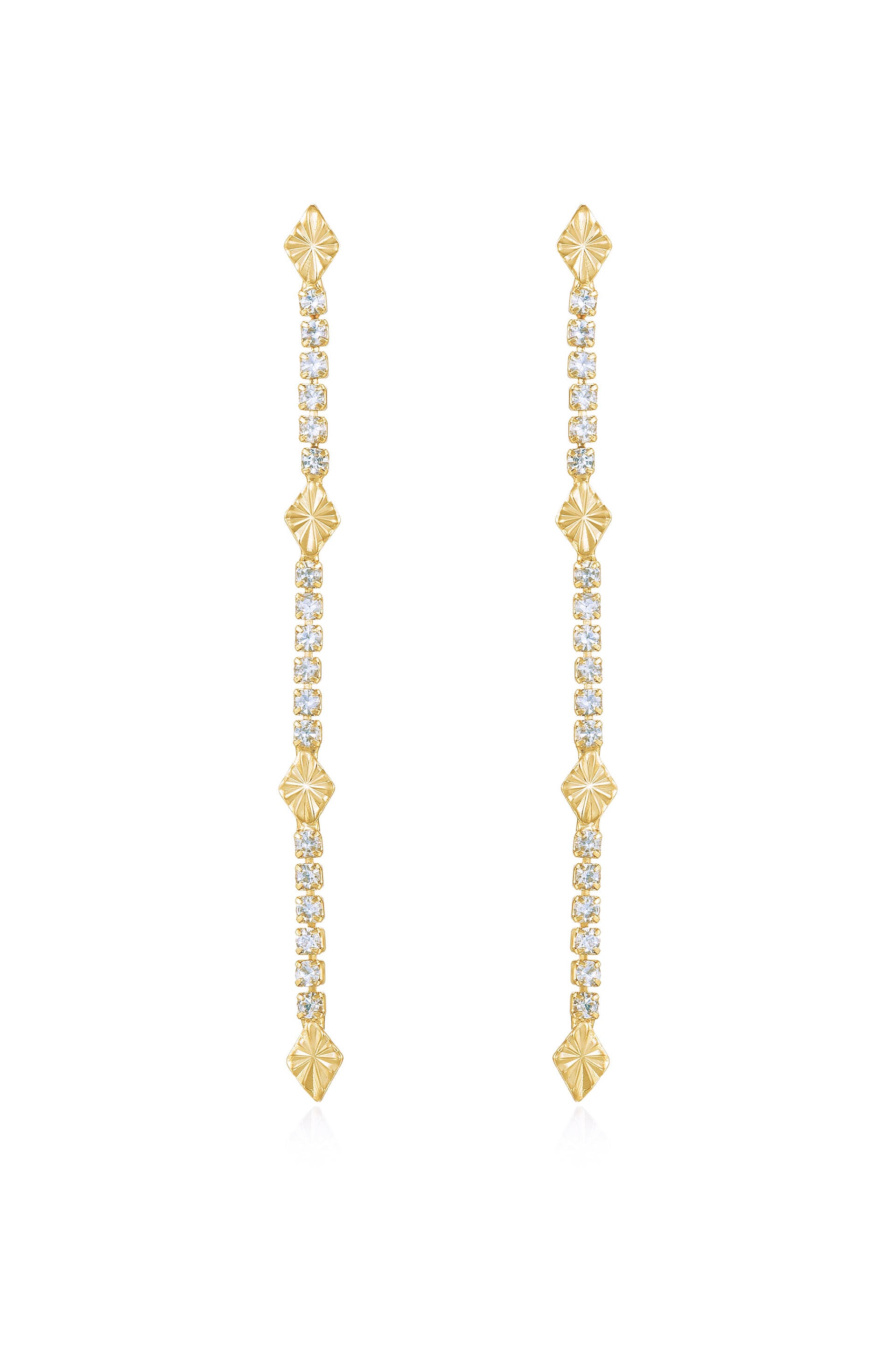 Straight Crystal Chain 18k Gold Plated Dangle Earrings