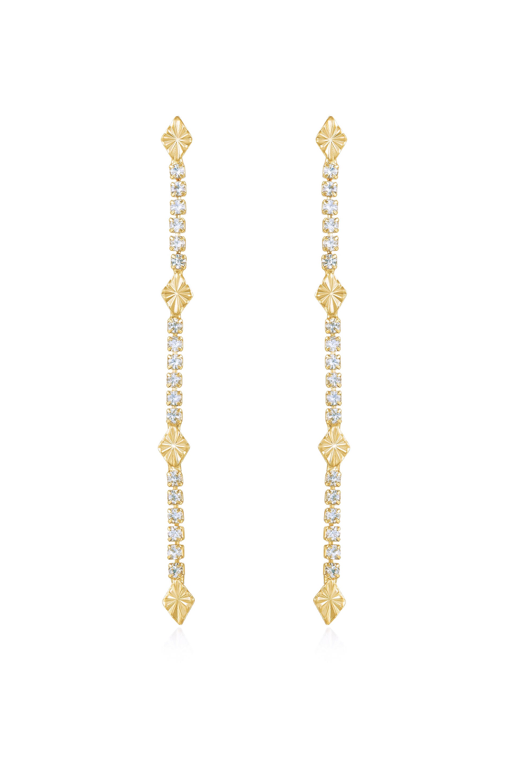 Straight Crystal Chain 18k Gold Plated Dangle Earrings