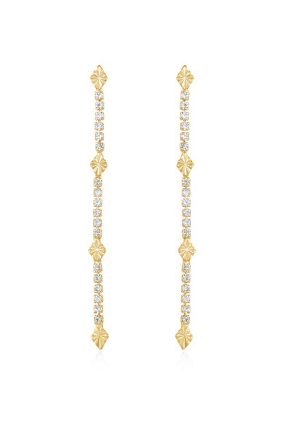 Straight Crystal Chain 18k Gold Plated Dangle Earrings