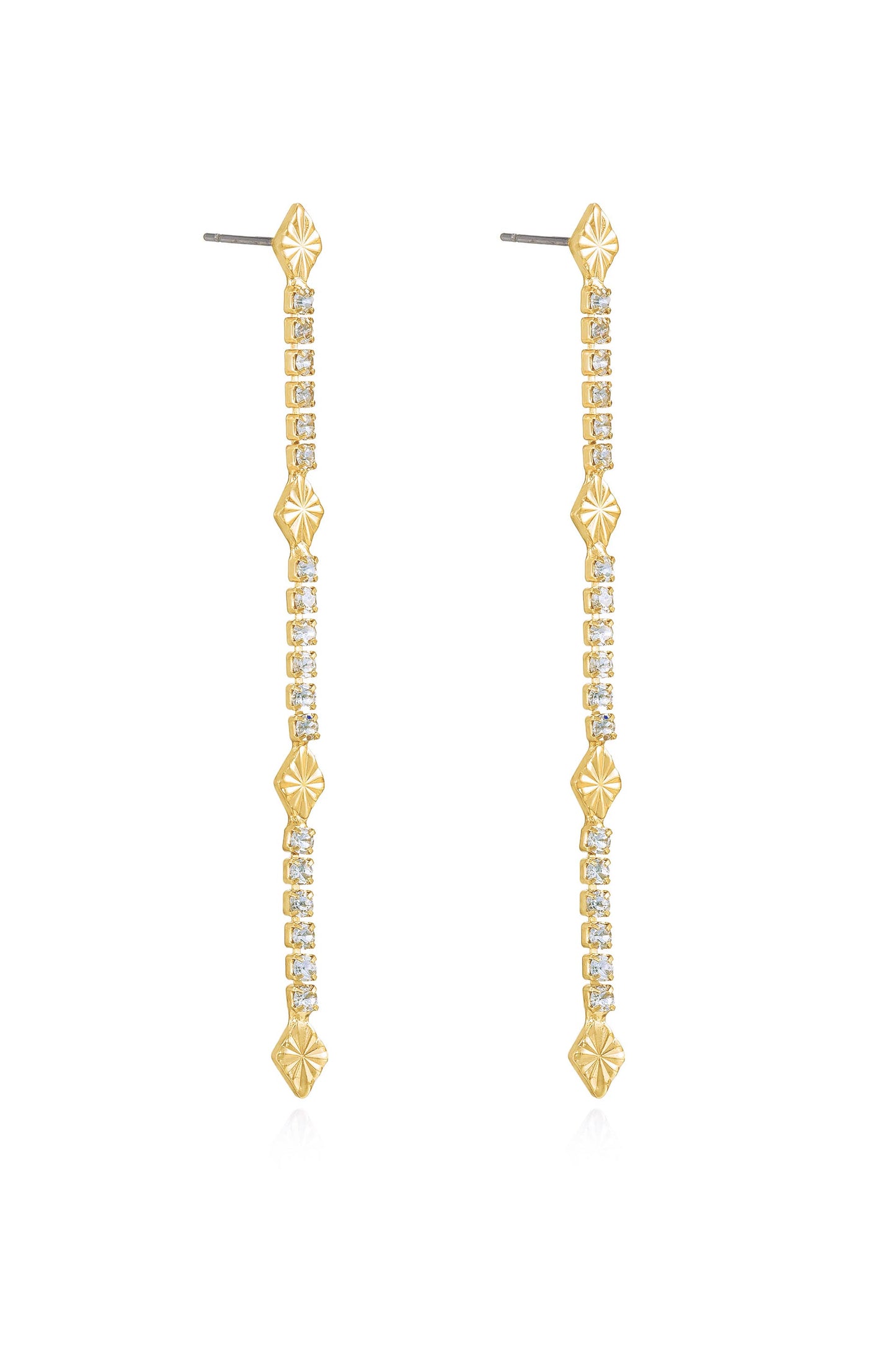 Straight Crystal Chain 18k Gold Plated Dangle Earrings side