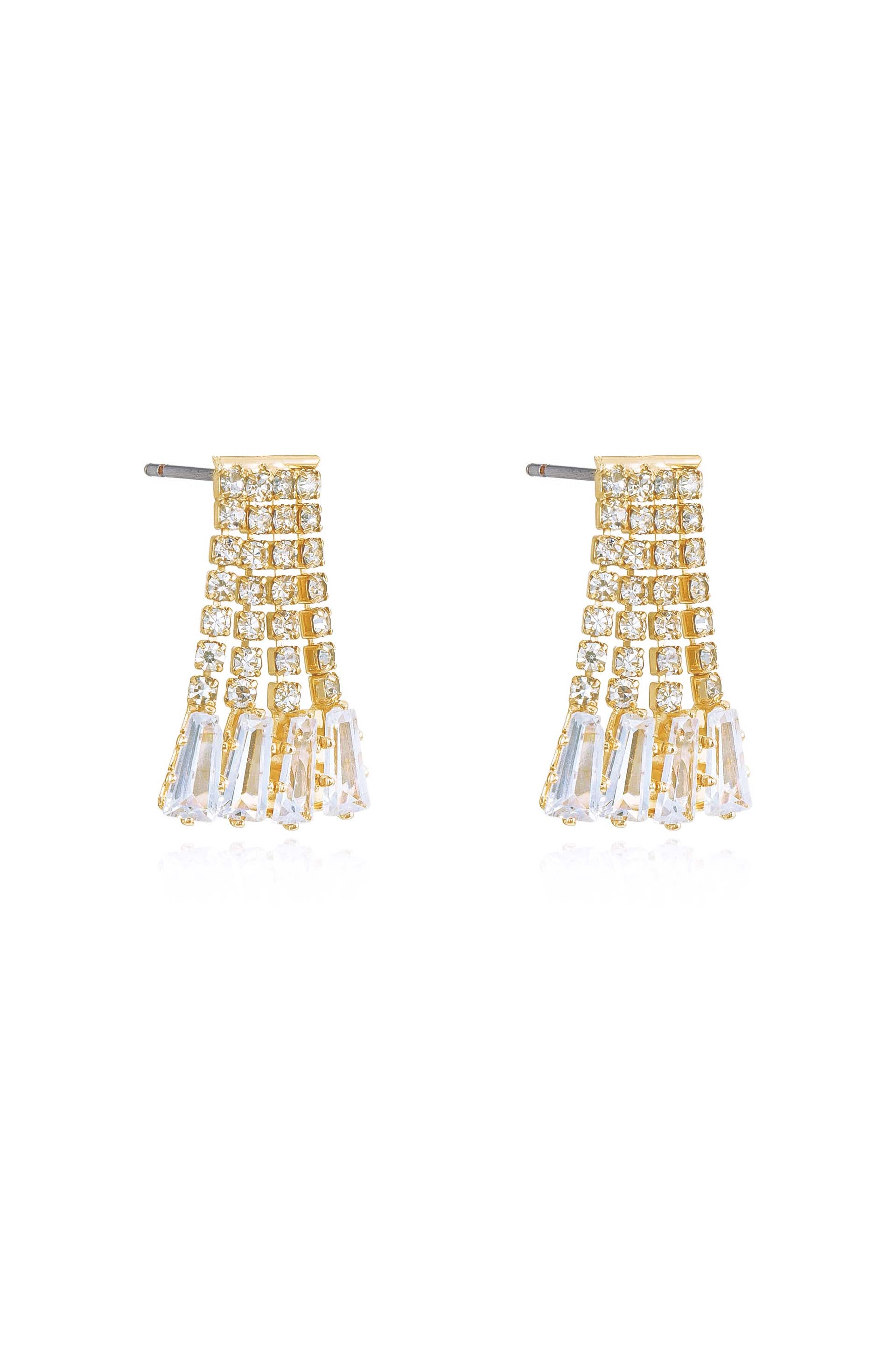 Crystal Fringe 18k Gold Plated Dangle Stud Earrings side