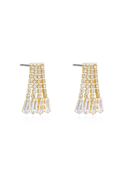 Crystal Fringe 18k Gold Plated Dangle Stud Earrings side