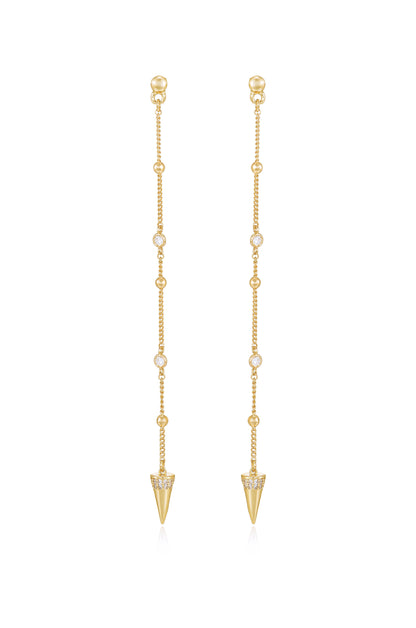 Gold Spike Drop Chain 18k Gold Plated Earrings