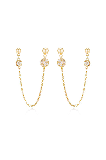 Double Piercing 18k Gold Plated Chain Drop Earrings