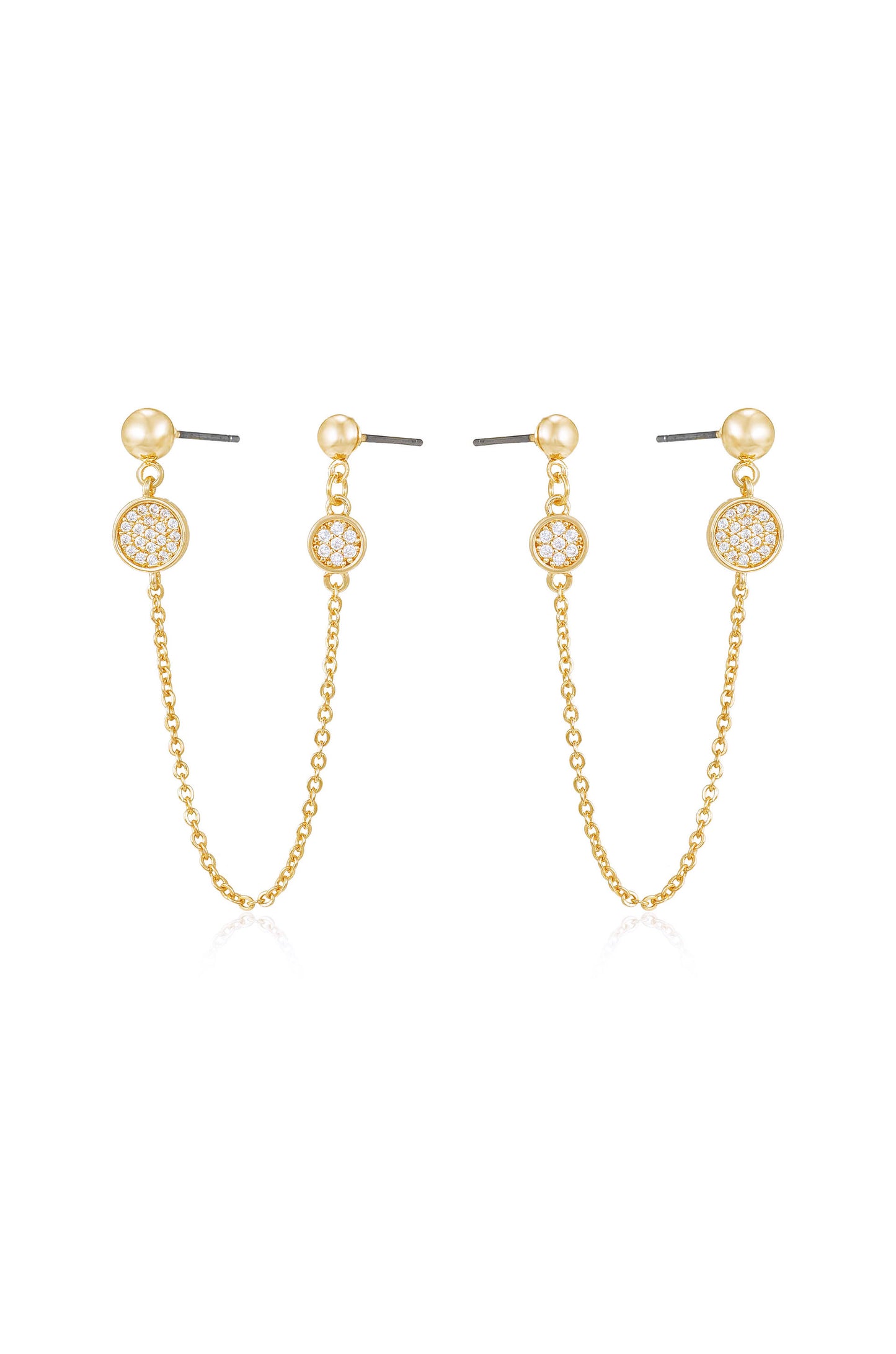 Double Piercing 18k Gold Plated Chain Drop Earrings side