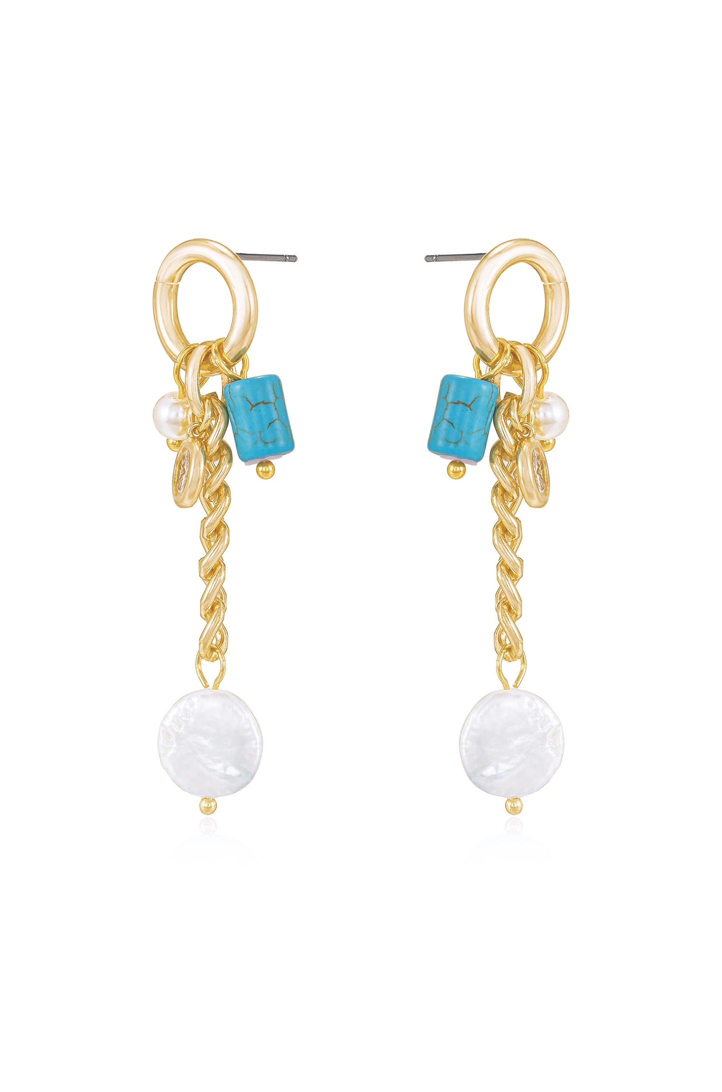 Pearl, Turquoise, and Crystal Charm Dangle Earrings side