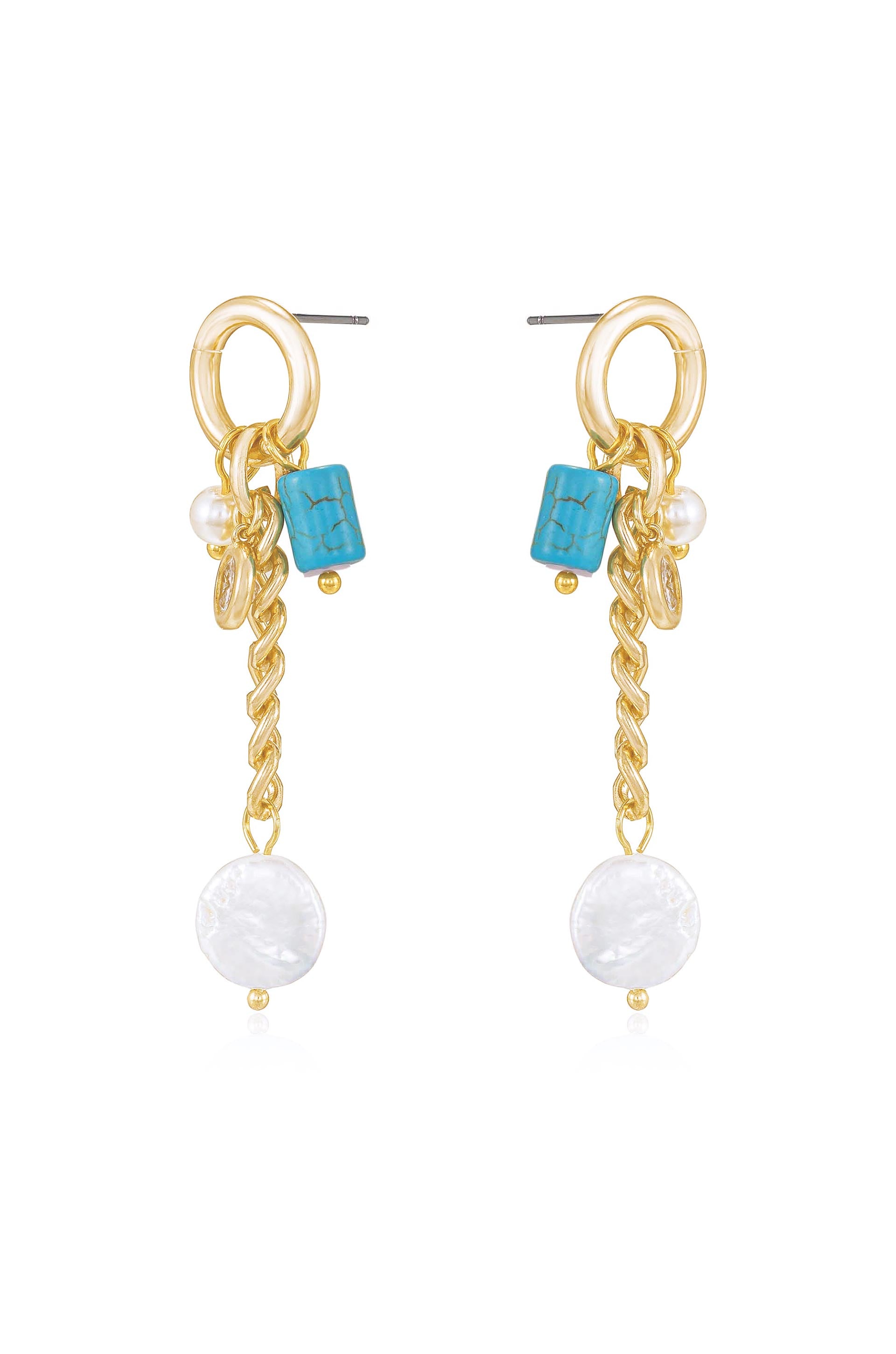 Pearl, Turquoise, and Crystal Charm Dangle Earrings side